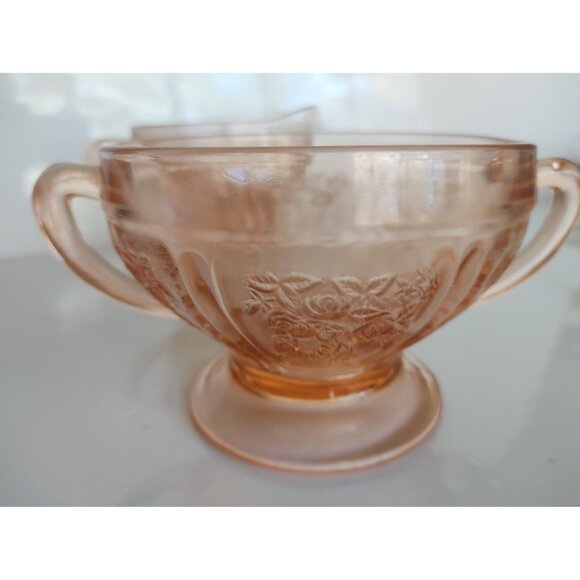 Vintage Mayfair Pink Depression Glass Creamer & Sugar bowl 1930's - Picture 6 of 12